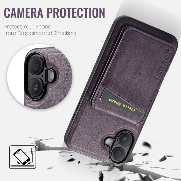 For iPhone 16 Plus Fierre Shann Cowhide Vertical Flip Magnetic Card Holder Phone Case(Purple) - free shipping - PMC Jewellery - Order now!