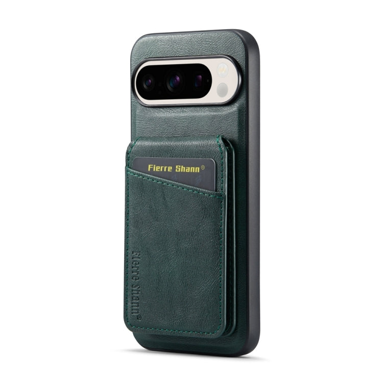 For Google Pixel 9 Fierre Shann Cowhide Vertical Flip Magnetic Card Holder Phone Case(Green) - Google Cases by FIERRE SHANN | Online Shopping South Africa | PMC TechLife | Buy Now Pay Later Mobicred