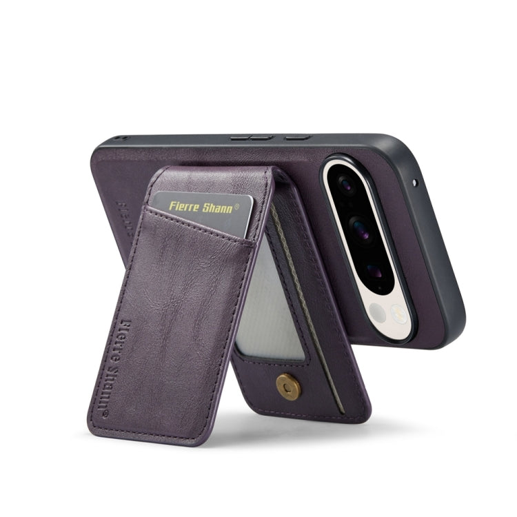 For Google Pixel 9 Fierre Shann Cowhide Vertical Flip Magnetic Card Holder Phone Case(Purple) - free shipping - PMC TechLife - Order now!