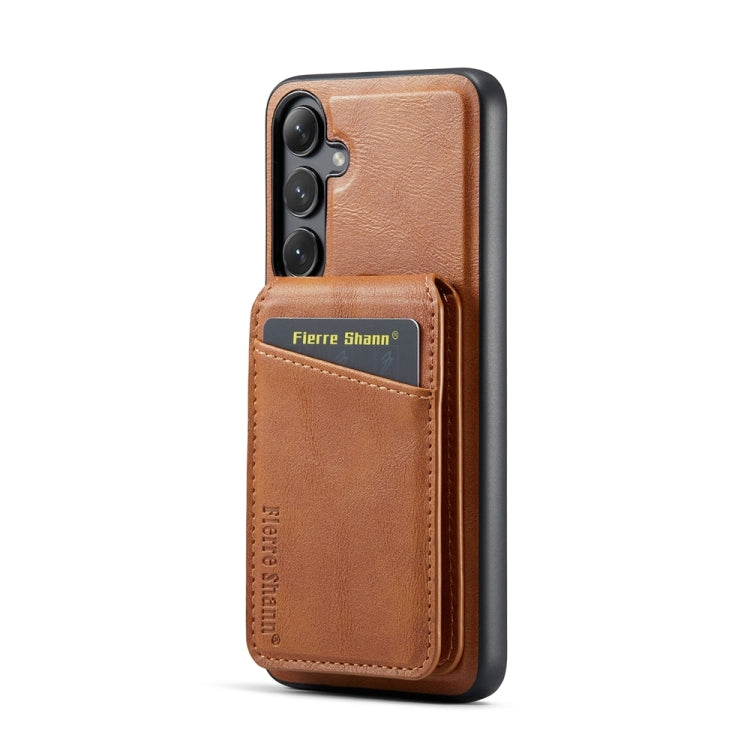 For Samsung Galaxy S24+ 5G Fierre Shann Cowhide Vertical Flip Magnetic Card Holder Phone Case(Brown) - Galaxy S24+ 5G Cases by FIERRE SHANN | Online Shopping South Africa | PMC Jewellery | Buy Now Pay Later Mobicred