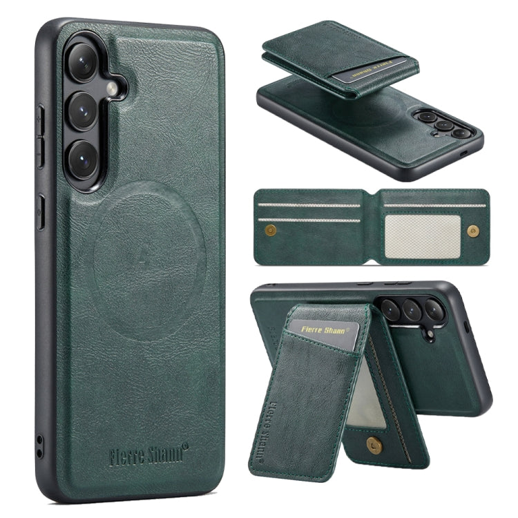 For Samsung Galaxy S24+ 5G Fierre Shann Cowhide Vertical Flip Magnetic Card Holder Phone Case(Green) - free shipping - PMC Jewellery - Order now!