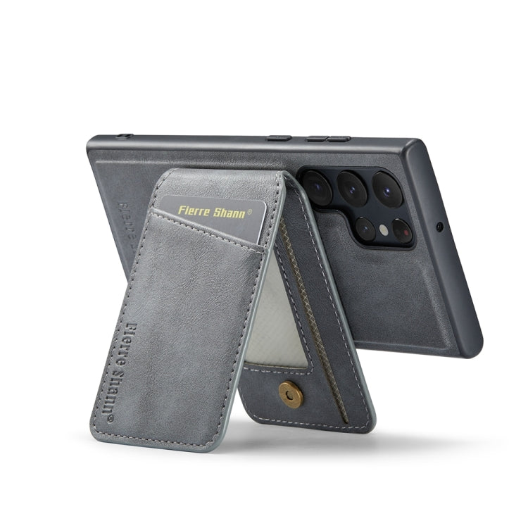 For Samsung Galaxy S24 Ultra 5G Fierre Shann Cowhide Vertical Flip Magnetic Card Holder Phone Case(Grey) - free shipping - PMC Jewellery - Order now!