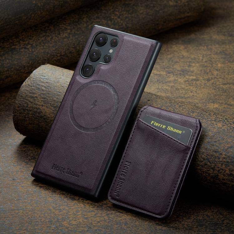 For Samsung Galaxy S24 Ultra 5G Fierre Shann Cowhide Vertical Flip Magnetic Card Holder Phone Case(Purple) - free shipping - PMC Jewellery - Order now!
