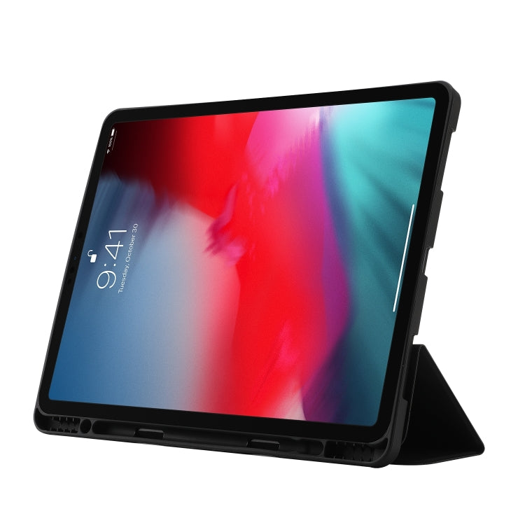 For iPad Air 11 2025 / 2024 Skin Feel Tri-fold Leather Tablet Case with Pen Slot(Black) - iPad Air 11 2025 / 2024 Cases by PMC TechLife | Online Shopping South Africa | PMC TechLife | Buy Now Pay Later Mobicred