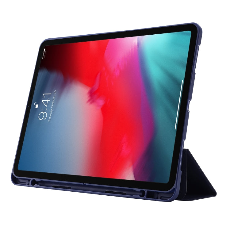 For iPad Air 13 2025 / 2024 Skin Feel Tri-fold Leather Tablet Case with Pen Slot(Dark Blue) - iPad Air 13 2025 / 2024 Cases by PMC TechLife | Online Shopping South Africa | PMC TechLife | Buy Now Pay Later Mobicred