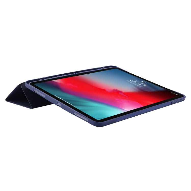 For iPad Air 13 2025 / 2024 Skin Feel Tri-fold Leather Tablet Case with Pen Slot(Dark Blue) - iPad Air 13 2025 / 2024 Cases by PMC TechLife | Online Shopping South Africa | PMC TechLife | Buy Now Pay Later Mobicred