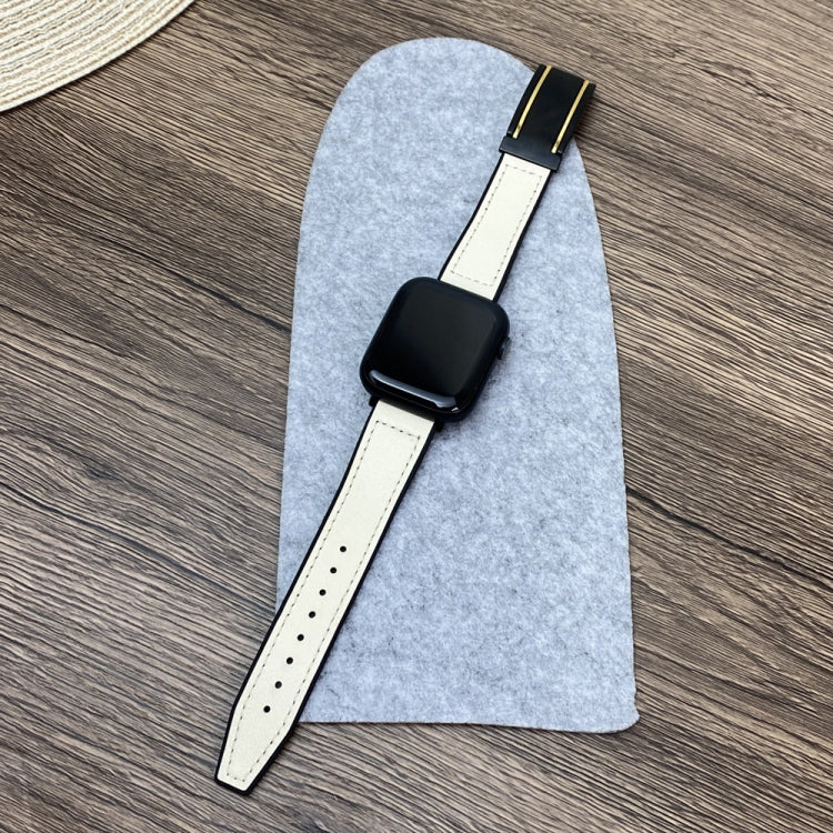 For Apple Watch Series 9 41mm Trapezoid Fold Magnetic Buckle Silicone PU Watch Band(Beige Gold) - free shipping - PMC TechLife - Order now!