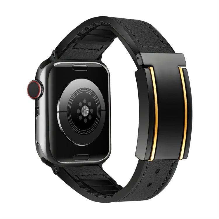 For Apple Watch Series 2 38mm Trapezoid Fold Magnetic Buckle Silicone PU Watch Band(Black Gold) - free shipping - PMC TechLife - Order now!