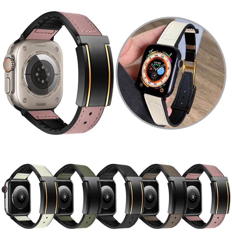 For Apple Watch Series 2 42mm Trapezoid Fold Magnetic Buckle Silicone PU Watch Band(Beige Gold) - free shipping - PMC TechLife - Order now!