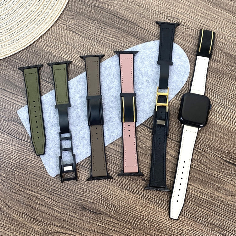 For Apple Watch Series 9 41mm Trapezoid Fold Magnetic Buckle Silicone PU Watch Band(Beige Gold) - free shipping - PMC TechLife - Order now!