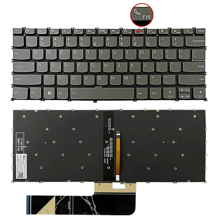 For Lenovo IdeaPad 5 / Yoga Slim 7 Pro US Version Laptop Backlight Keyboard, F10 Key with Phone Icon(Grey) - Lenovo Spare Parts by PMC TechLife | Online Shopping South Africa | PMC TechLife | Buy Now Pay Later Mobicred