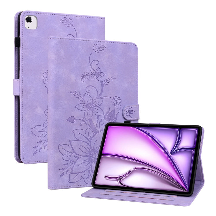 For iPad Air 11 2024 Lily Embossed Leather Smart Tablet Case(Purple) - iPad Air 11 2024 Cases by PMC TechLife | Online Shopping South Africa | PMC TechLife | Buy Now Pay Later Mobicred