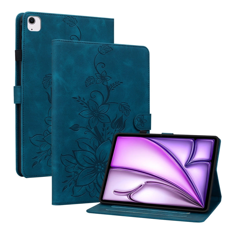 For iPad Air 11 2024 Lily Embossed Leather Smart Tablet Case(Dark Blue) - iPad Air 11 2024 Cases by PMC TechLife | Online Shopping South Africa | PMC TechLife | Buy Now Pay Later Mobicred