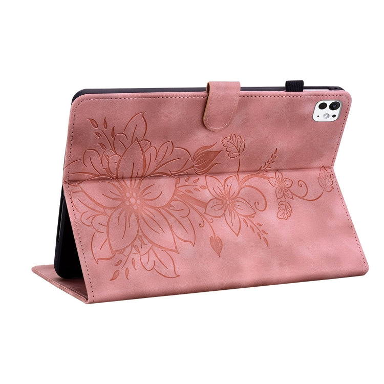For iPad Pro 11 2024 Lily Embossed Leather Smart Tablet Case(Pink) - iPad Pro 11 2024 Cases by PMC TechLife | Online Shopping South Africa | PMC TechLife | Buy Now Pay Later Mobicred