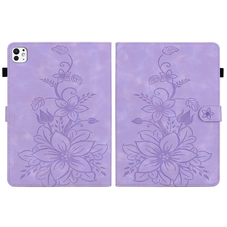 For iPad Pro 11 2024 Lily Embossed Leather Smart Tablet Case(Purple) - iPad Pro 11 2024 Cases by PMC TechLife | Online Shopping South Africa | PMC TechLife | Buy Now Pay Later Mobicred