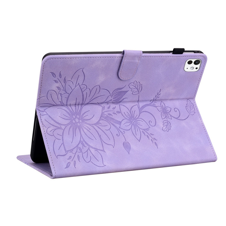 For iPad Pro 11 2024 Lily Embossed Leather Smart Tablet Case(Purple) - iPad Pro 11 2024 Cases by PMC TechLife | Online Shopping South Africa | PMC TechLife | Buy Now Pay Later Mobicred