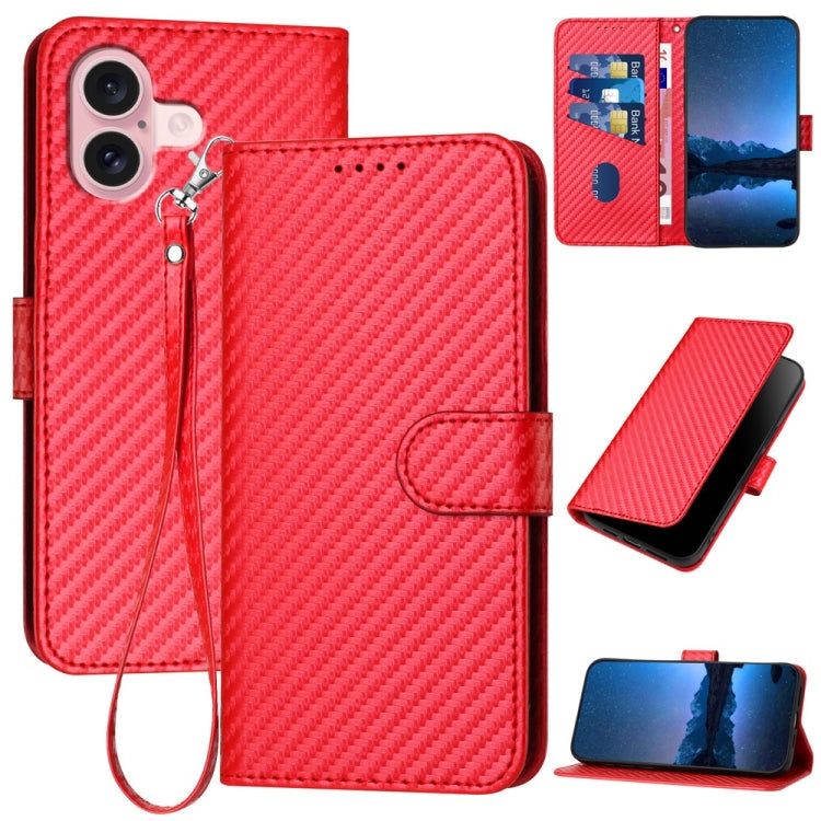 For iPhone 16 YX0070 Carbon Fiber Buckle Leather Phone Case with Lanyard(Red) - iPhone 16 Cases by PMC TechLife | Online Shopping South Africa | PMC TechLife | Buy Now Pay Later Mobicred