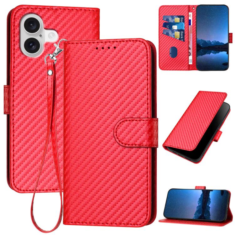 For iPhone 17 YX0070 Carbon Fiber Buckle Leather Phone Case with Lanyard(Red) - free shipping - PMc TechLife - Order now!
