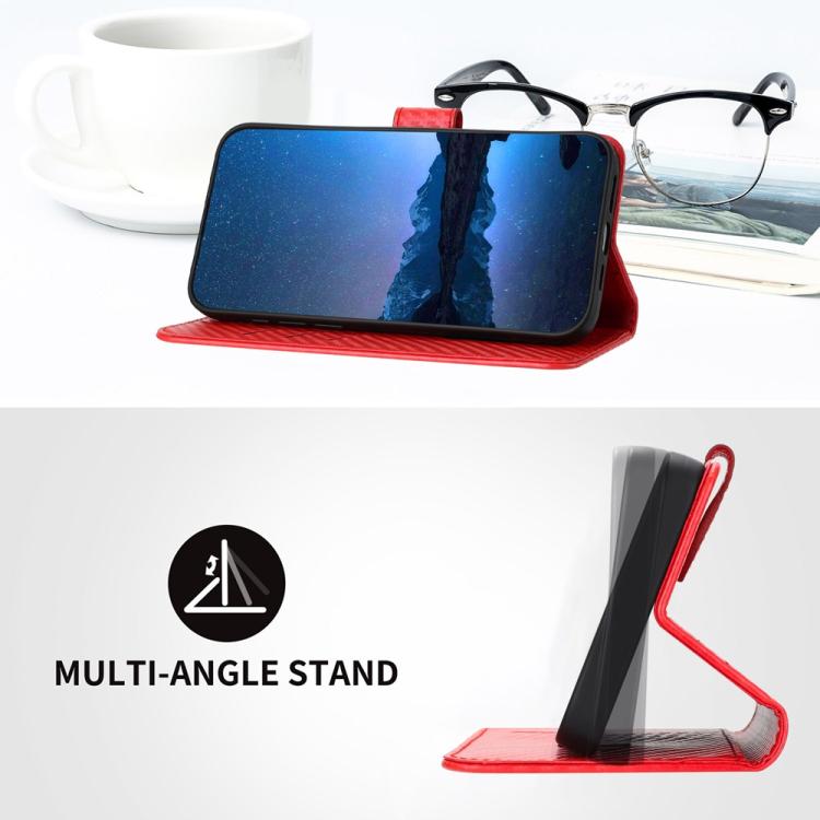 For iPhone 17 YX0070 Carbon Fiber Buckle Leather Phone Case with Lanyard(Red) - free shipping - PMc TechLife - Order now!