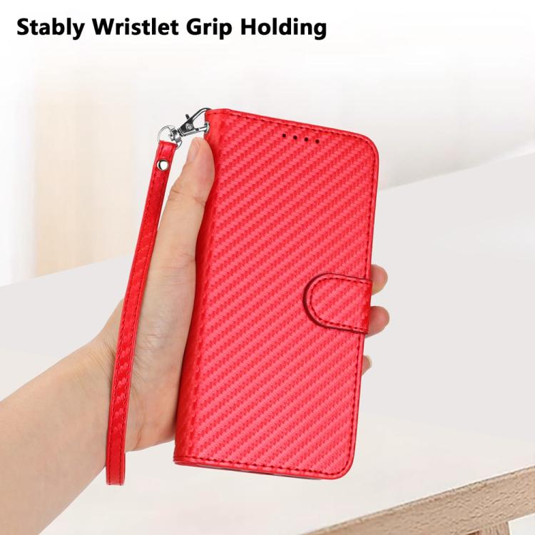 For iPhone 17 YX0070 Carbon Fiber Buckle Leather Phone Case with Lanyard(Red) - free shipping - PMc TechLife - Order now!