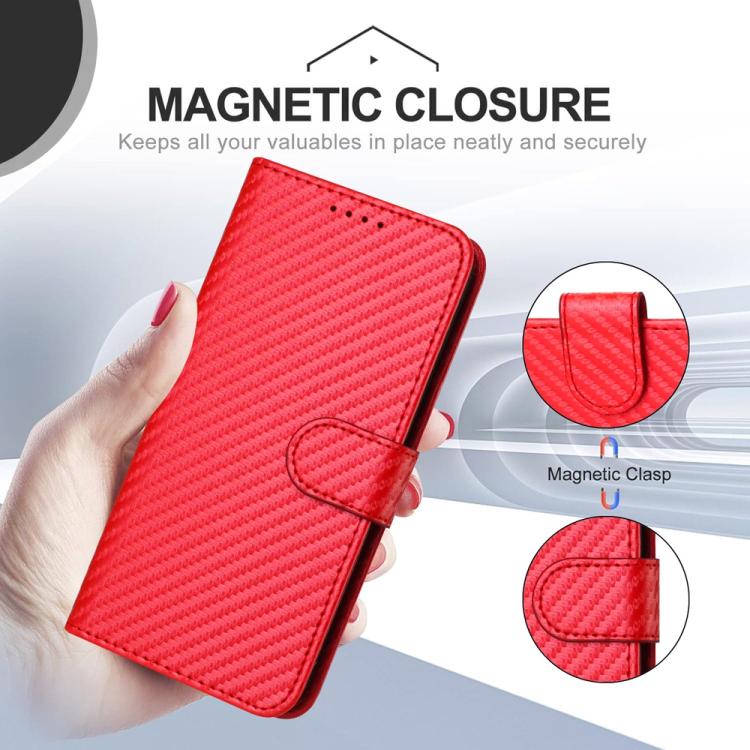For iPhone 17 YX0070 Carbon Fiber Buckle Leather Phone Case with Lanyard(Red) - free shipping - PMc TechLife - Order now!