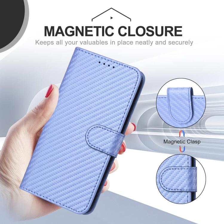 For iPhone 17 YX0070 Carbon Fiber Buckle Leather Phone Case with Lanyard(Light Purple) - free shipping - PMc TechLife - Order now!