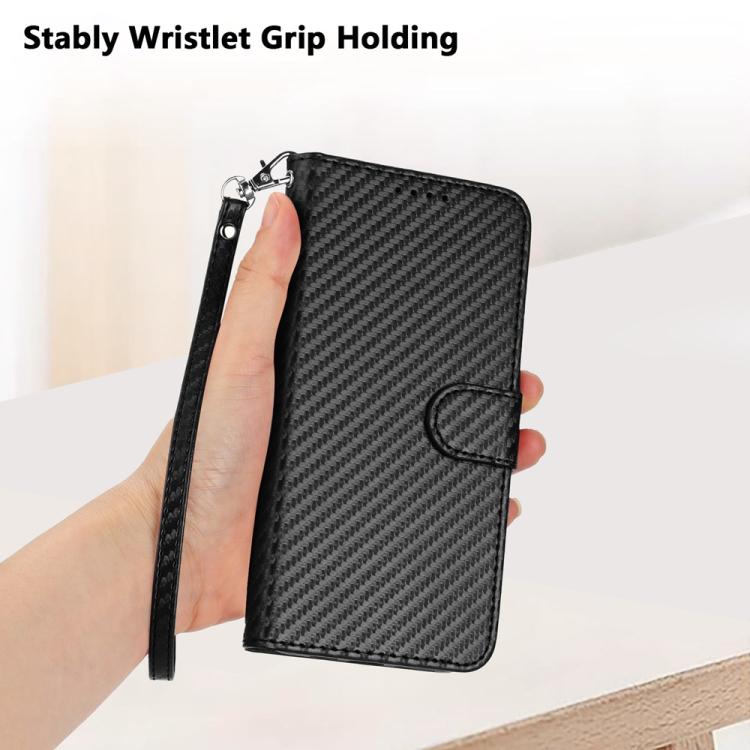 For iPhone 17 YX0070 Carbon Fiber Buckle Leather Phone Case with Lanyard(Black) - free shipping - PMc TechLife - Order now!