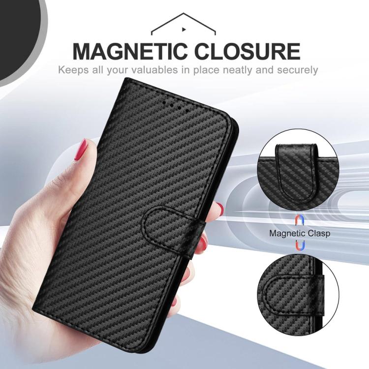 For iPhone 17 YX0070 Carbon Fiber Buckle Leather Phone Case with Lanyard(Black) - free shipping - PMc TechLife - Order now!