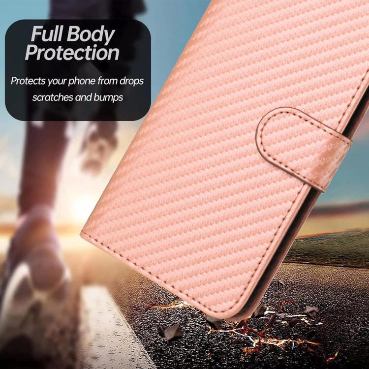 For iPhone 17 YX0070 Carbon Fiber Buckle Leather Phone Case with Lanyard(Pink) - free shipping - PMc TechLife - Order now!