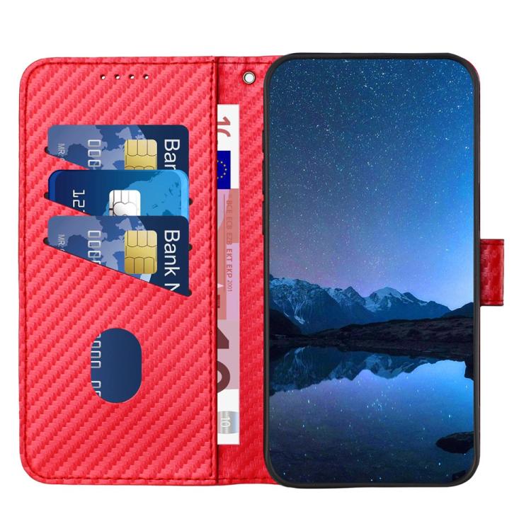 For iPhone 17 Pro Max YX0070 Carbon Fiber Buckle Leather Phone Case with Lanyard(Red) - free shipping - PMc TechLife - Order now!