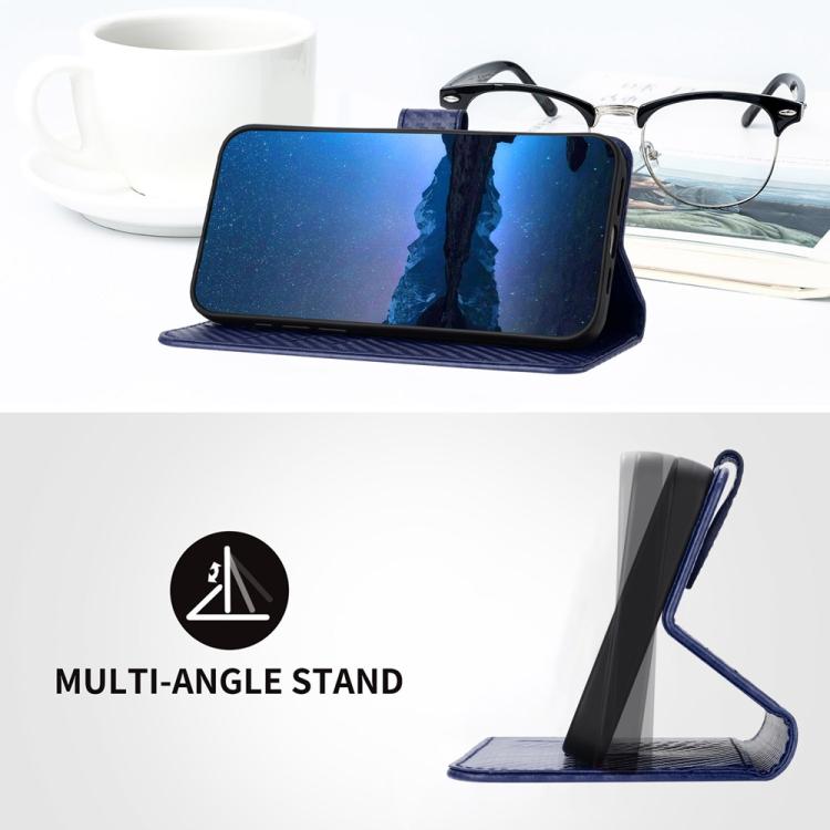For iPhone 17 Pro Max YX0070 Carbon Fiber Buckle Leather Phone Case with Lanyard(Royal Blue) - free shipping - PMc TechLife - Order now!