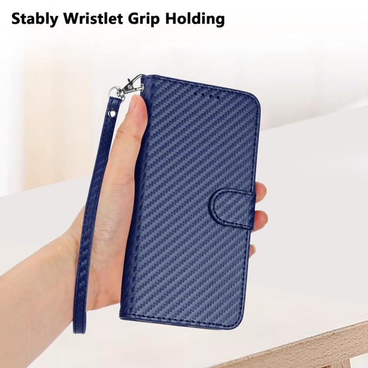 For iPhone 17 Pro Max YX0070 Carbon Fiber Buckle Leather Phone Case with Lanyard(Royal Blue) - free shipping - PMc TechLife - Order now!
