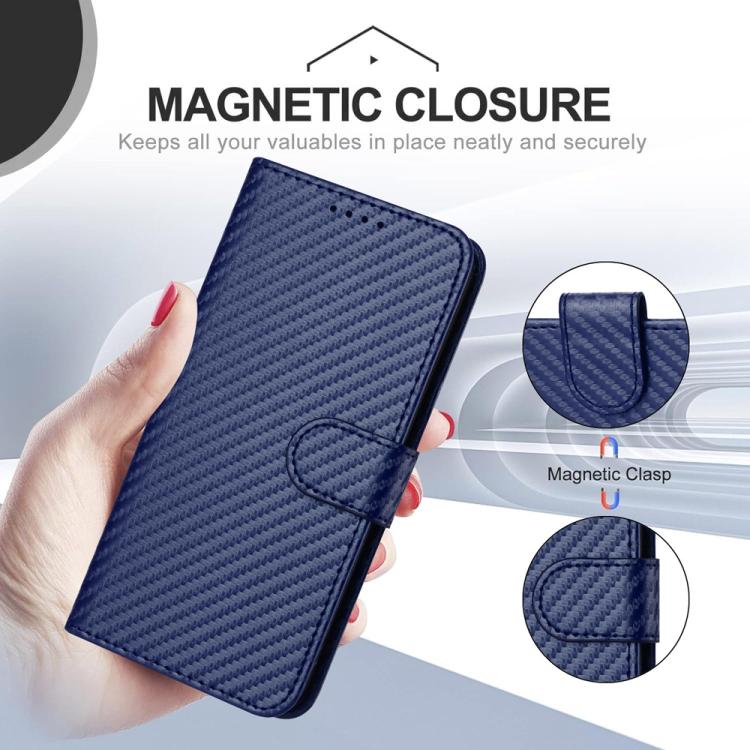 For iPhone 17 Pro Max YX0070 Carbon Fiber Buckle Leather Phone Case with Lanyard(Royal Blue) - free shipping - PMc TechLife - Order now!