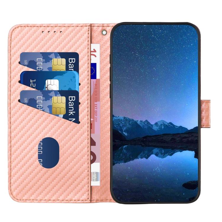 For iPhone 17 Pro Max YX0070 Carbon Fiber Buckle Leather Phone Case with Lanyard(Pink) - free shipping - PMc TechLife - Order now!