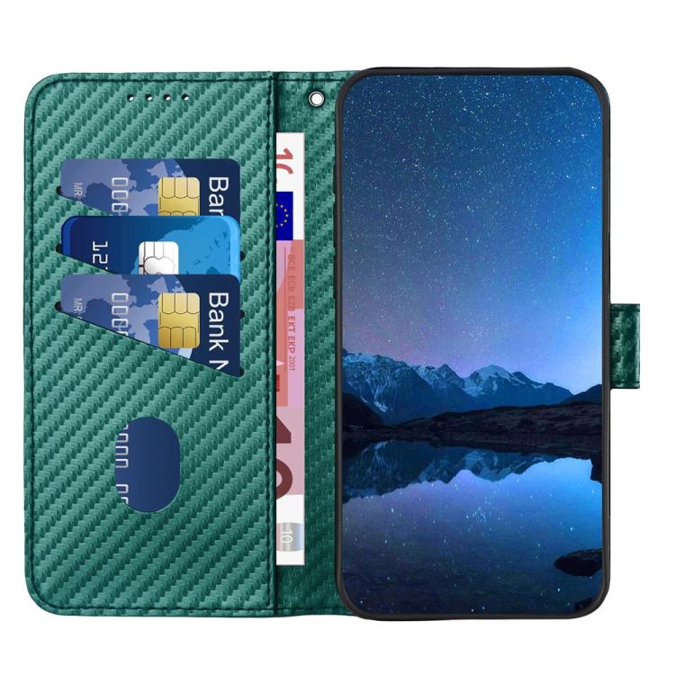 For iPhone 17 Pro Max YX0070 Carbon Fiber Buckle Leather Phone Case with Lanyard(Dark Green) - free shipping - PMc TechLife - Order now!