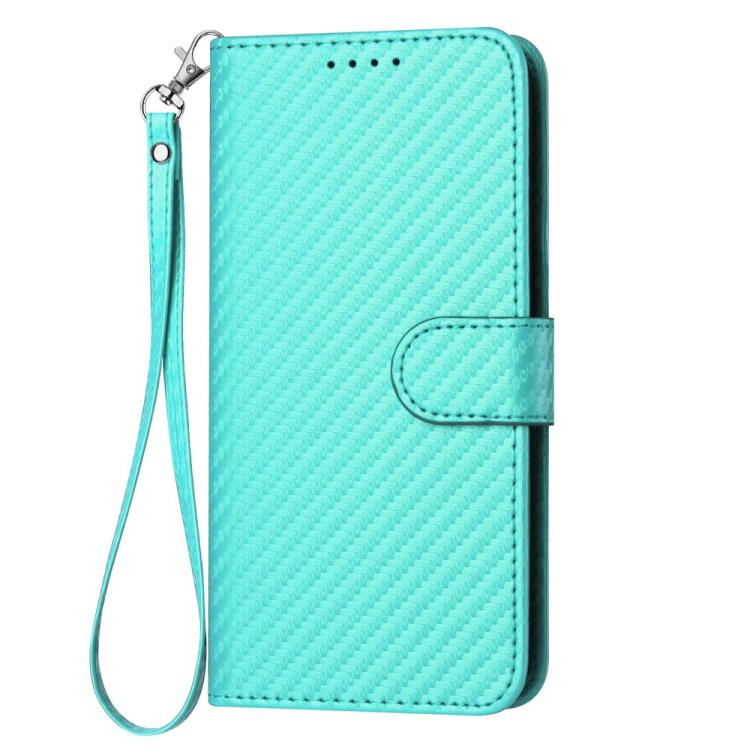For iPhone 17 Pro YX0070 Carbon Fiber Buckle Leather Phone Case with Lanyard(Light Blue) - free shipping - PMc TechLife - Order now!