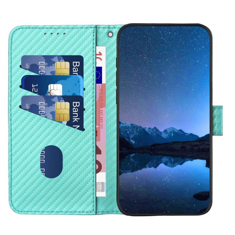 For iPhone 17 Pro YX0070 Carbon Fiber Buckle Leather Phone Case with Lanyard(Light Blue) - free shipping - PMc TechLife - Order now!