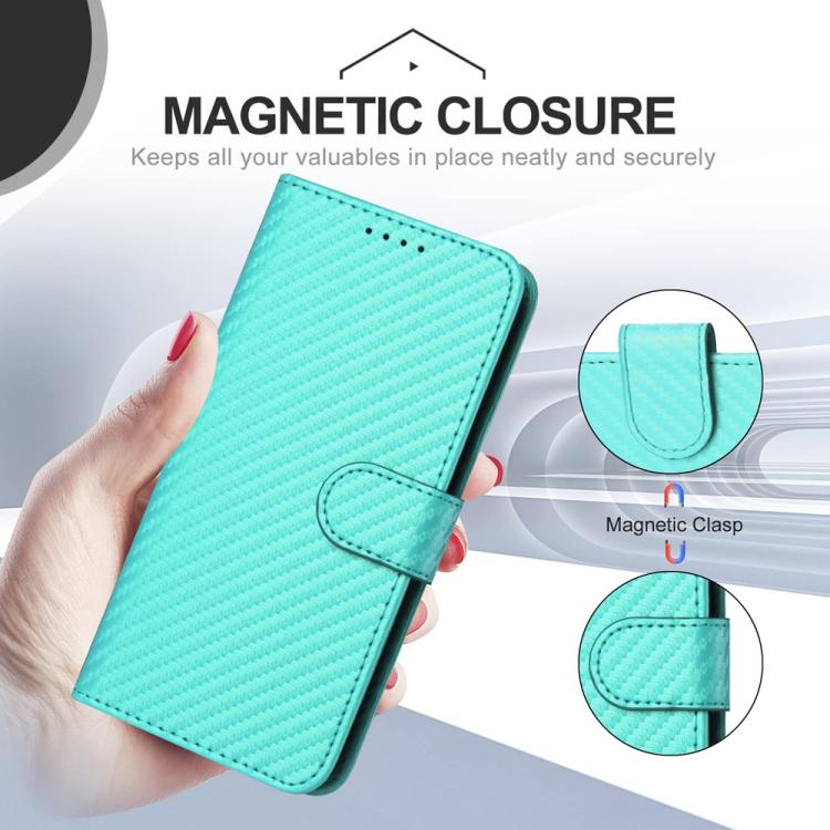 For iPhone 17 Pro YX0070 Carbon Fiber Buckle Leather Phone Case with Lanyard(Light Blue) - free shipping - PMc TechLife - Order now!