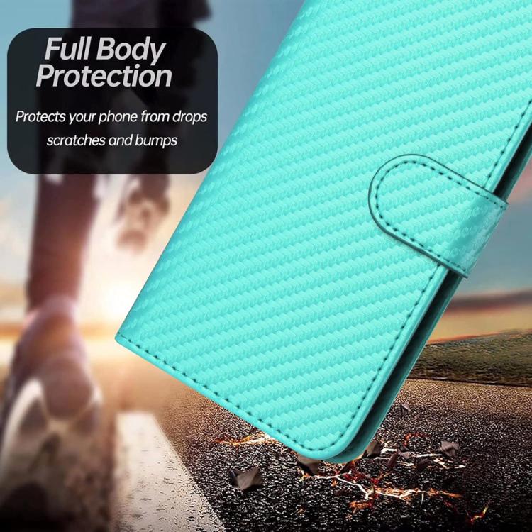 For iPhone 17 Pro YX0070 Carbon Fiber Buckle Leather Phone Case with Lanyard(Light Blue) - free shipping - PMc TechLife - Order now!