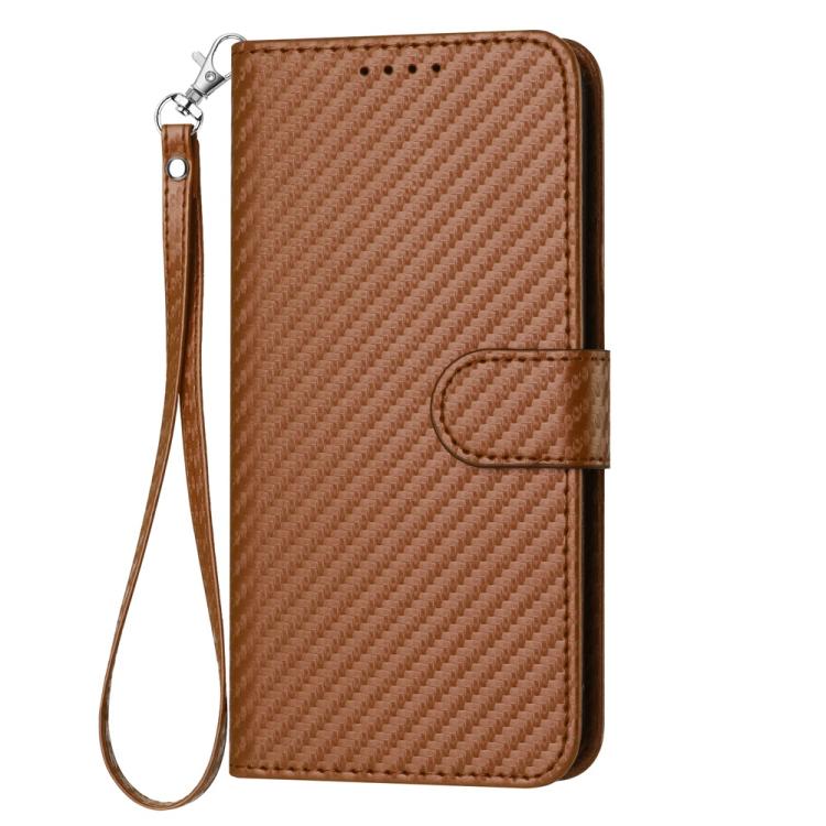 For iPhone 17 Pro YX0070 Carbon Fiber Buckle Leather Phone Case with Lanyard(Coffee) - free shipping - PMc TechLife - Order now!