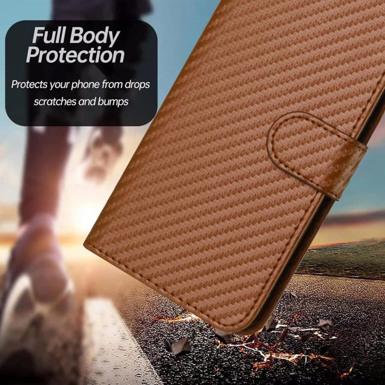 For iPhone 17 Pro YX0070 Carbon Fiber Buckle Leather Phone Case with Lanyard(Coffee) - free shipping - PMc TechLife - Order now!