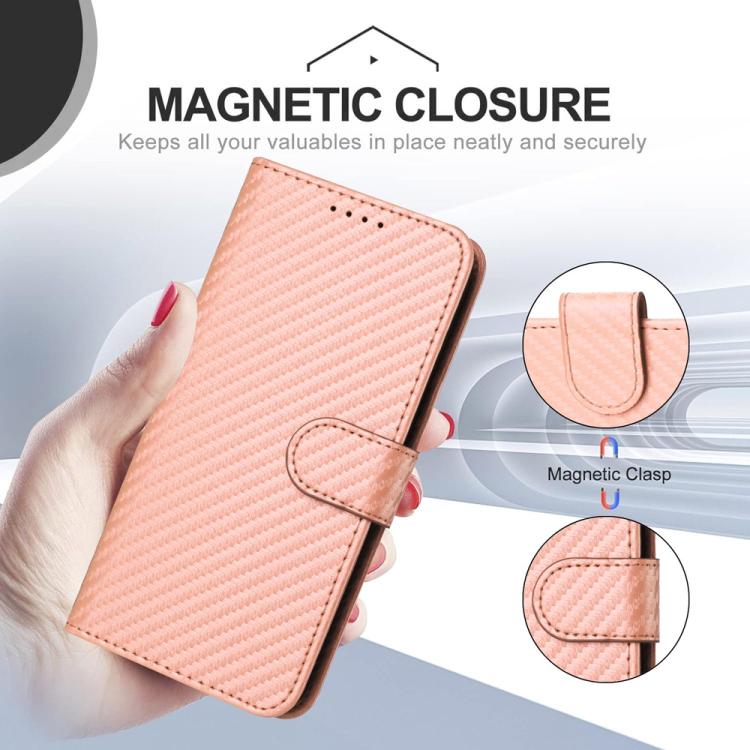 For iPhone 17 Pro YX0070 Carbon Fiber Buckle Leather Phone Case with Lanyard(Pink) - free shipping - PMc TechLife - Order now!