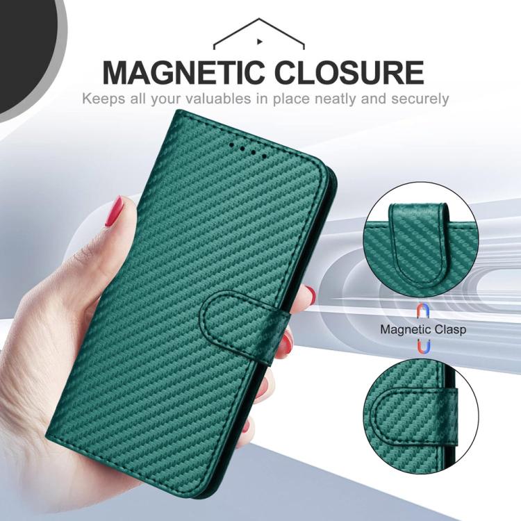 For iPhone 17 Pro YX0070 Carbon Fiber Buckle Leather Phone Case with Lanyard(Dark Green) - free shipping - PMc TechLife - Order now!
