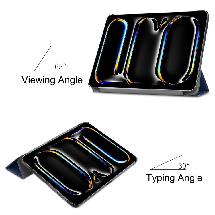 For iPad Pro 13 2024 Custer Pure Color 3-Fold Holder Smart Leather Tablet Case(Dark Blue) - iPad Pro 13 2024 Cases by PMC TechLife | Online Shopping South Africa | PMC TechLife | Buy Now Pay Later Mobicred