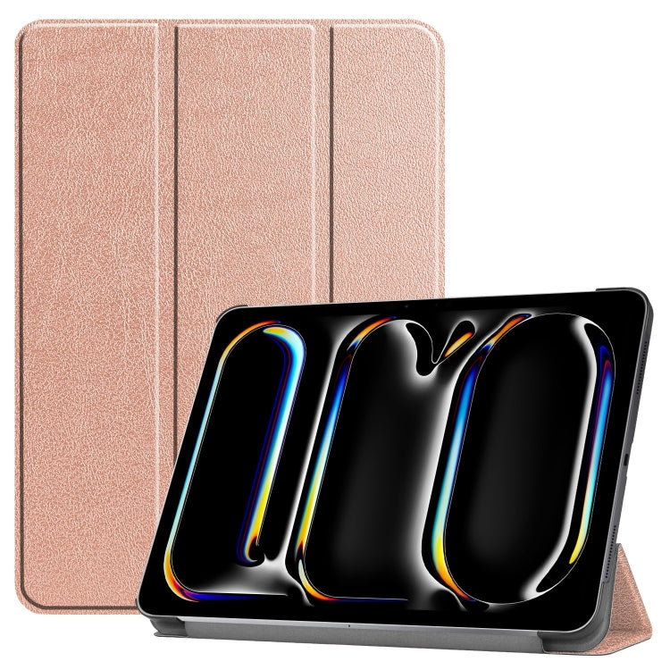 For iPad Pro 13 2024 Custer Pure Color 3-Fold Holder Smart Leather Tablet Case(Rose Gold) - free shipping - PMC TechLife - Order now!