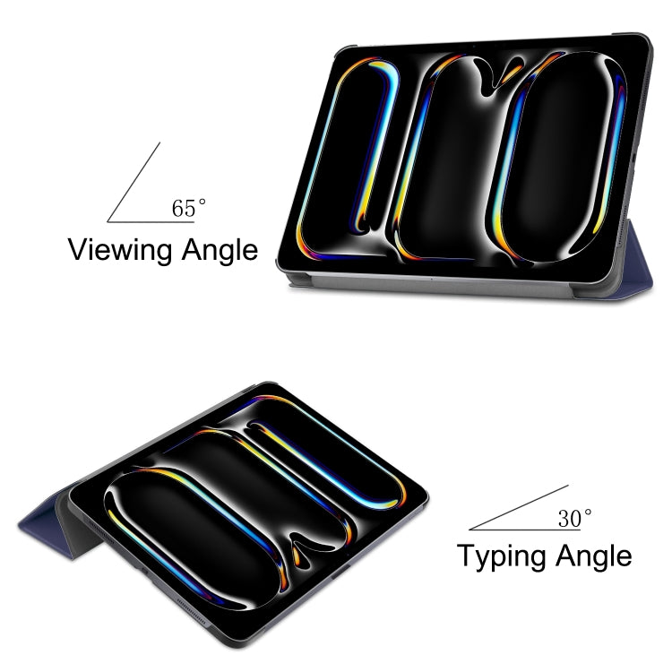 For iPad Pro 11 2024 Custer Pure Color 3-Fold Holder Smart Leather Tablet Case(Blue) - iPad Pro 11 2024 Cases by PMC TechLife | Online Shopping South Africa | PMC TechLife | Buy Now Pay Later Mobicred