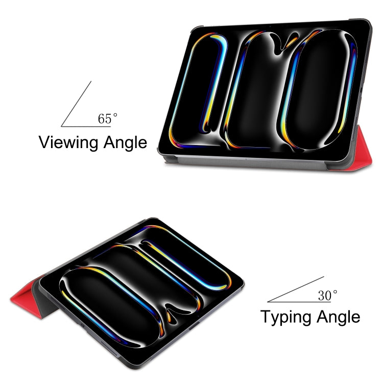 For iPad Pro 11 2024 Custer Pure Color 3-Fold Holder Smart Leather Tablet Case(Red) - iPad Pro 11 2024 Cases by PMC TechLife | Online Shopping South Africa | PMC TechLife | Buy Now Pay Later Mobicred