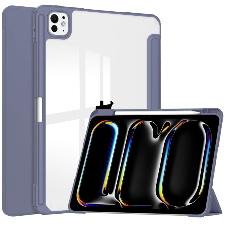 For iPad Pro 11 2024 Pure Color 3-fold Clear TPU Smart Leather Tablet Case(Lavender) - iPad Pro 11 2024 Cases by PMC TechLife | Online Shopping South Africa | PMC TechLife | Buy Now Pay Later Mobicred