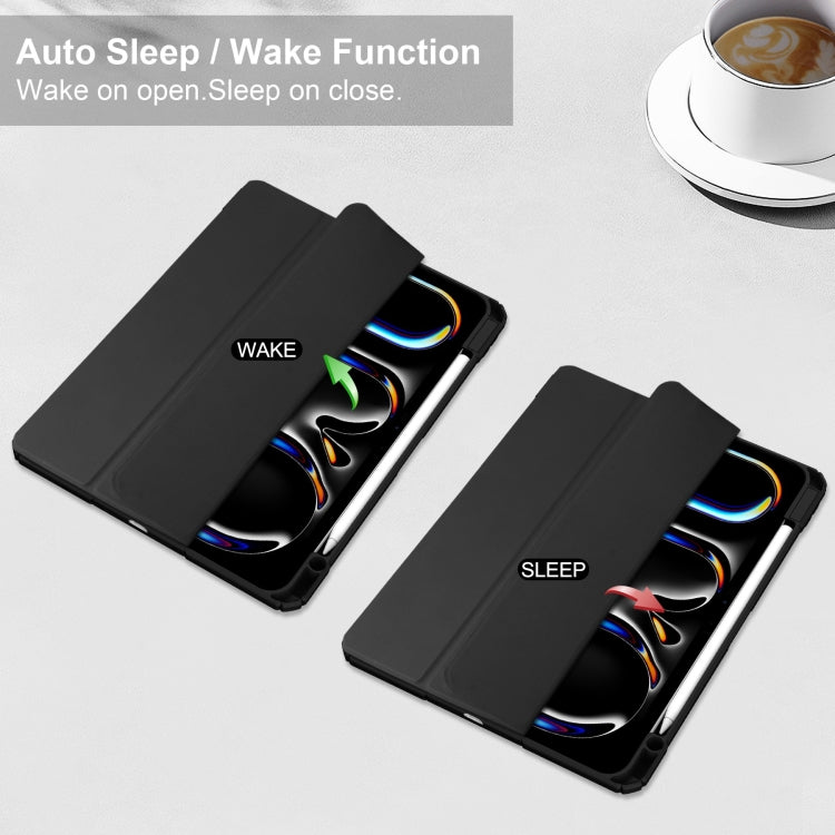 For iPad Pro 13 2024 Pure Color 3-fold Clear TPU Smart Leather Tablet Case(Black) - iPad Pro 13 2024 Cases by PMC TechLife | Online Shopping South Africa | PMC TechLife | Buy Now Pay Later Mobicred