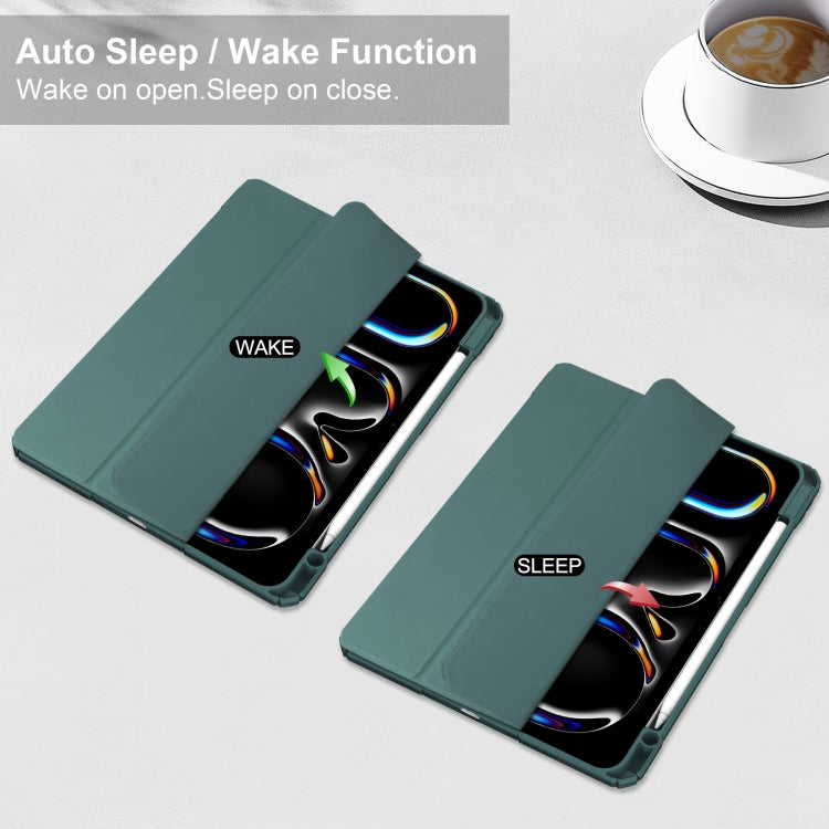 For iPad Pro 13 2024 Pure Color 3-fold Clear TPU Smart Leather Tablet Case(Dark Green) - iPad Pro 13 2024 Cases by PMC TechLife | Online Shopping South Africa | PMC TechLife | Buy Now Pay Later Mobicred